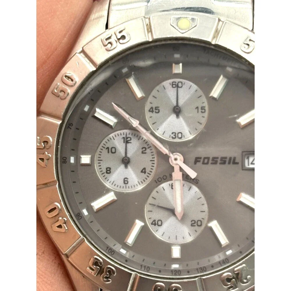 Fossil Watch Blue CH-2331 Men's 42mm Gray Dial Chronograph Diver Watch Wide Link